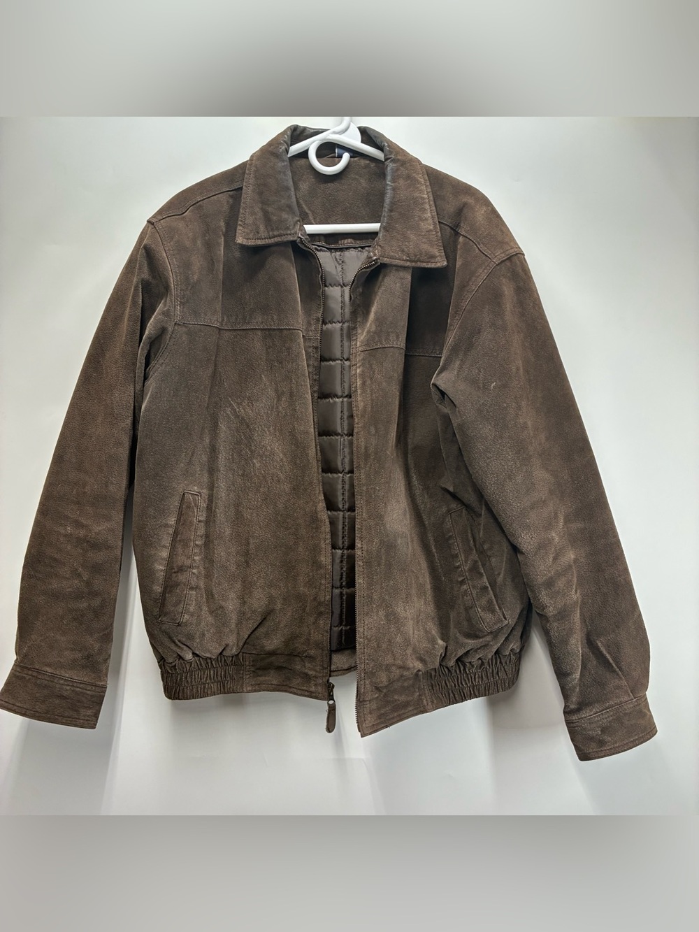 Basic Editions Suede Bomber Jacket Mens Medium Quilted Lined Chocolate Brown